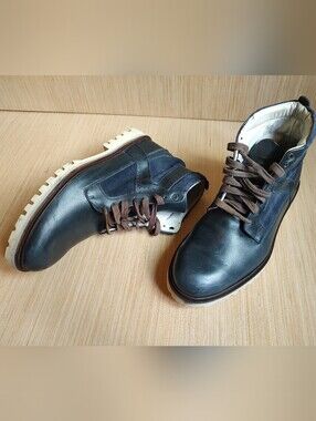 Swear London High Top Leather Suede Oxford Boots Navy Blue Lace Up Brown Men 43